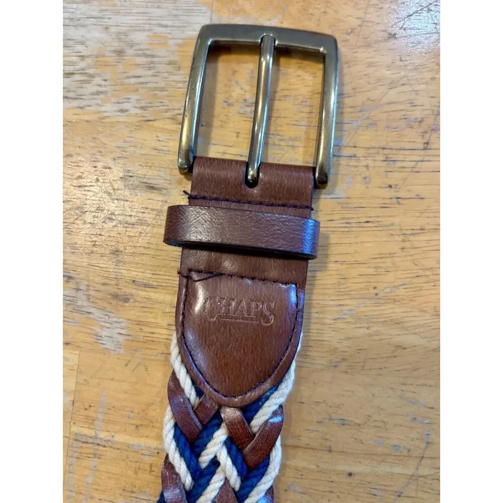 Vintage Boho Brown Leather Belt Gold Brass Buckle Mixed Braided, Men's XL